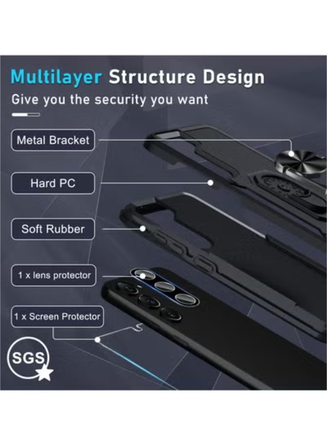 Samsung Galaxy S23 Plus Case,Heavy Duty Shockproof Full Body Protective Cover Built in Rotatable Metal Ring Holder Kickstand,Black Matte - Image 3
